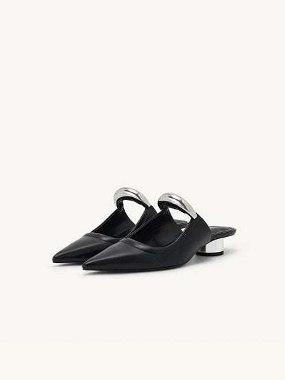 Punk Gothic Metal Buckle Pointed Thick Summer Slippers Platform Shoes Low Heel Pumps