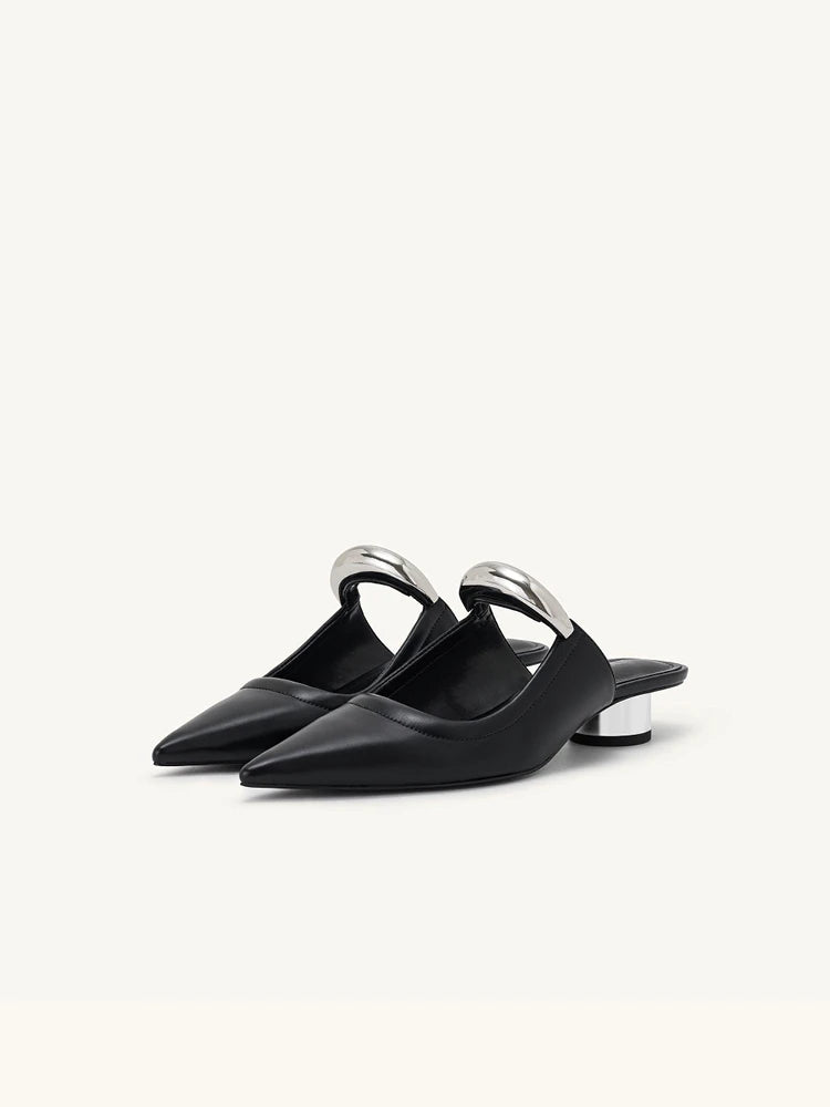 Punk Gothic Metal Buckle Pointed Thick Summer Slippers Platform Shoes Low Heel Pumps