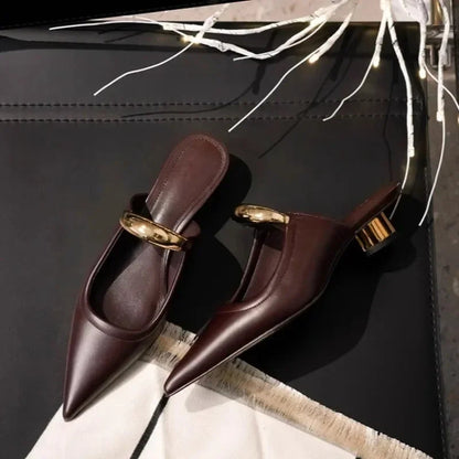 Punk Gothic Metal Buckle Pointed Thick Summer Slippers Platform Shoes Low Heel Pumps