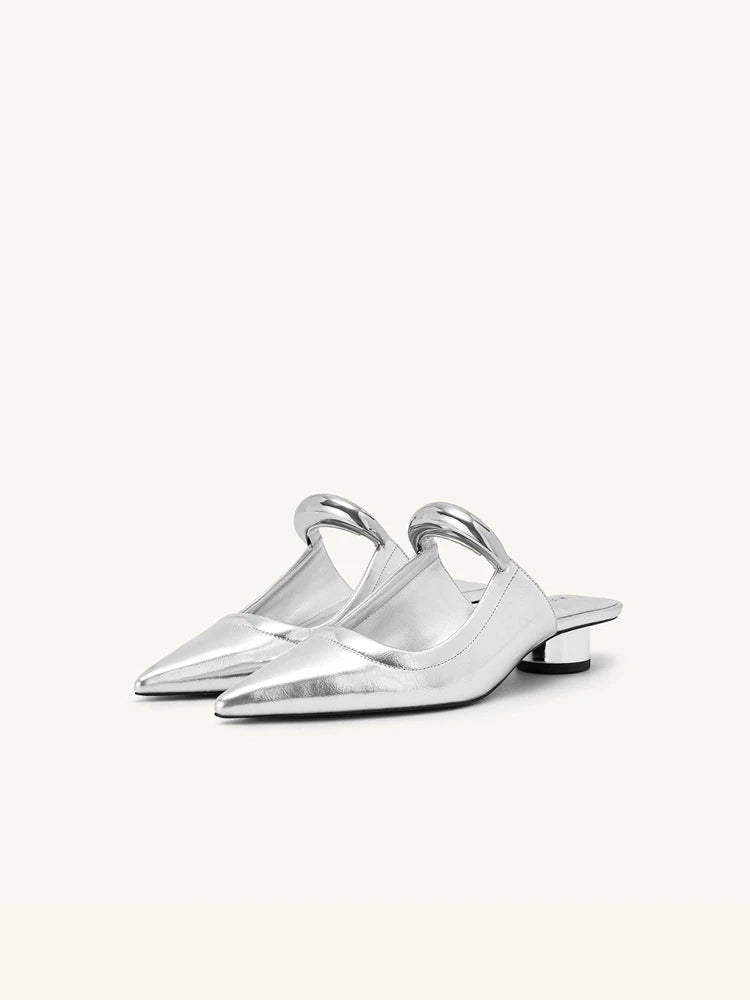 Punk Gothic Metal Buckle Pointed Thick Summer Slippers Platform Shoes Low Heel Pumps