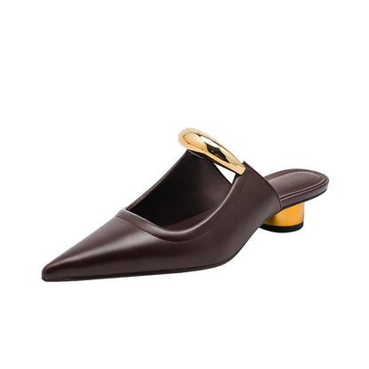 Punk Gothic Metal Buckle Pointed Thick Summer Slippers Platform Shoes Low Heel Pumps