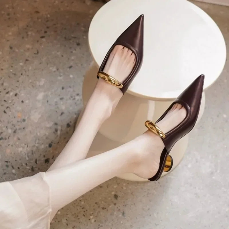 Punk Gothic Metal Buckle Pointed Thick Summer Slippers Platform Shoes Low Heel Pumps