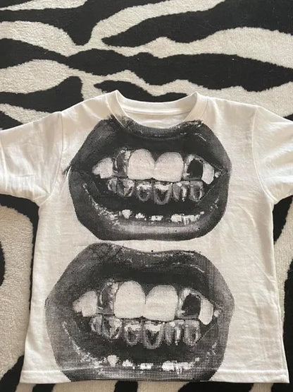 Punk Y2k Baby Short Sleeve Top Gothic Street T-shirt ’s Leisure Basic T-shirt ’s Summer Top E ’ Gothic Emo