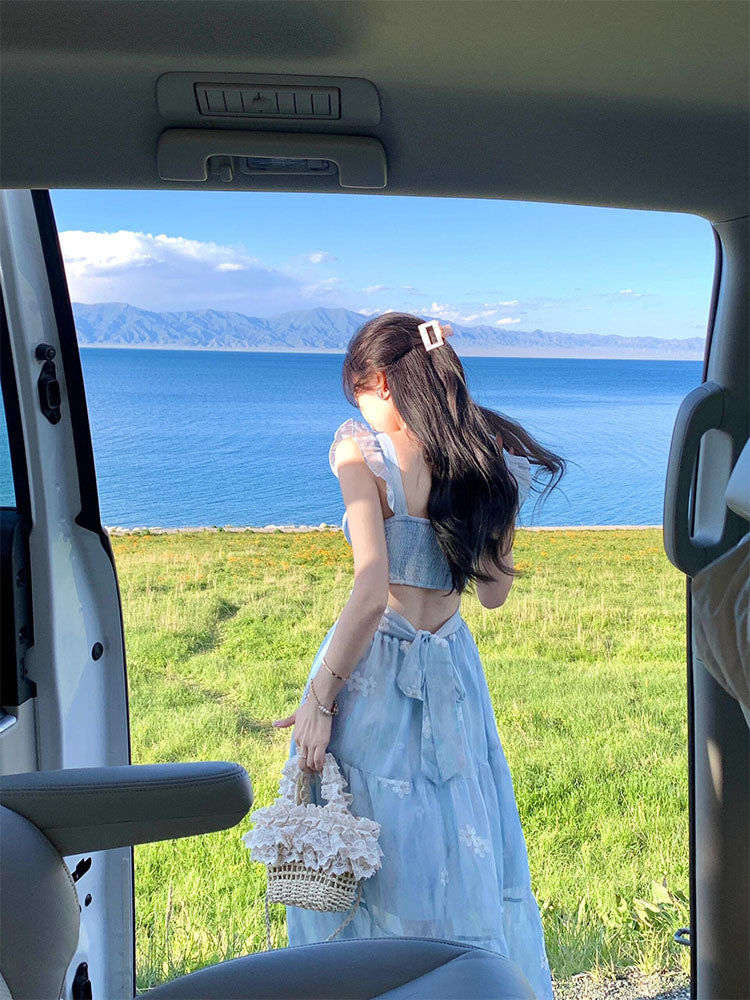 French Backless Maxi Dress