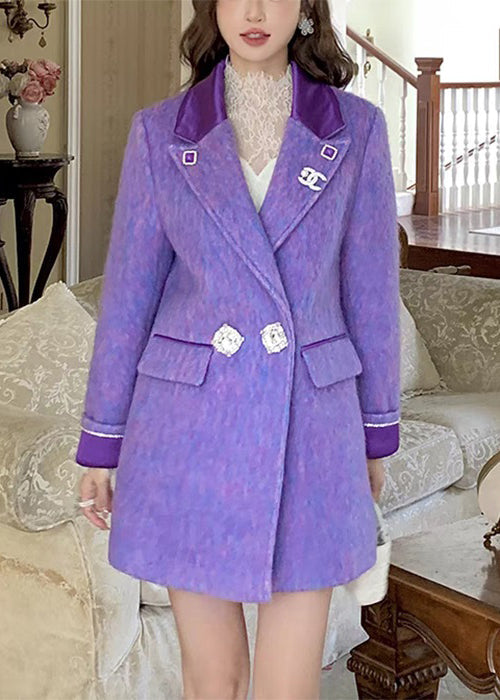 Purple Button Pockets Woolen Coat Peter Pan Collar Winter Wm014