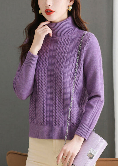 Purple Cozy Thick Knit Sweaters Turtleneck Winter Er018