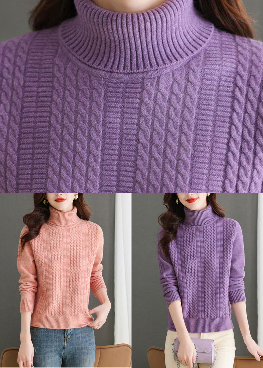 Pink Turtleneck Knit Sweater Winter Er017