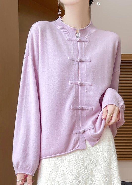 Purple Cozy Woolen Knit Coat O Neck Long Sleeve Ab1040