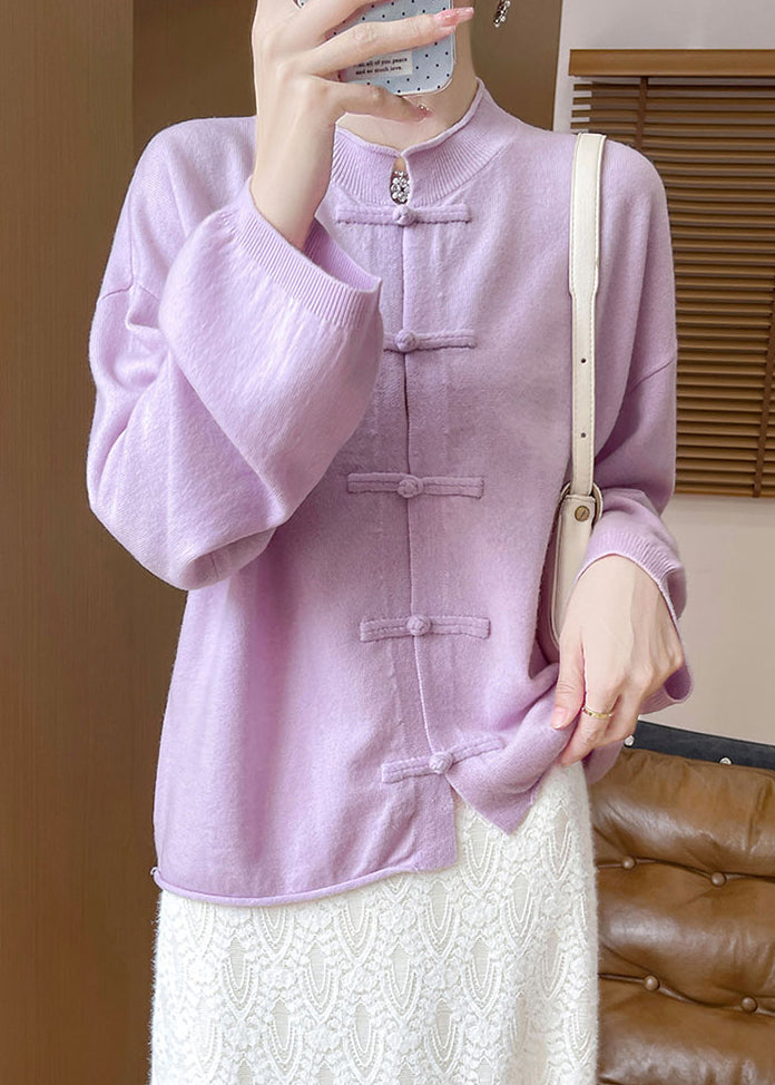 Purple Cozy Woolen Knit Coat O Neck Long Sleeve Ab1040