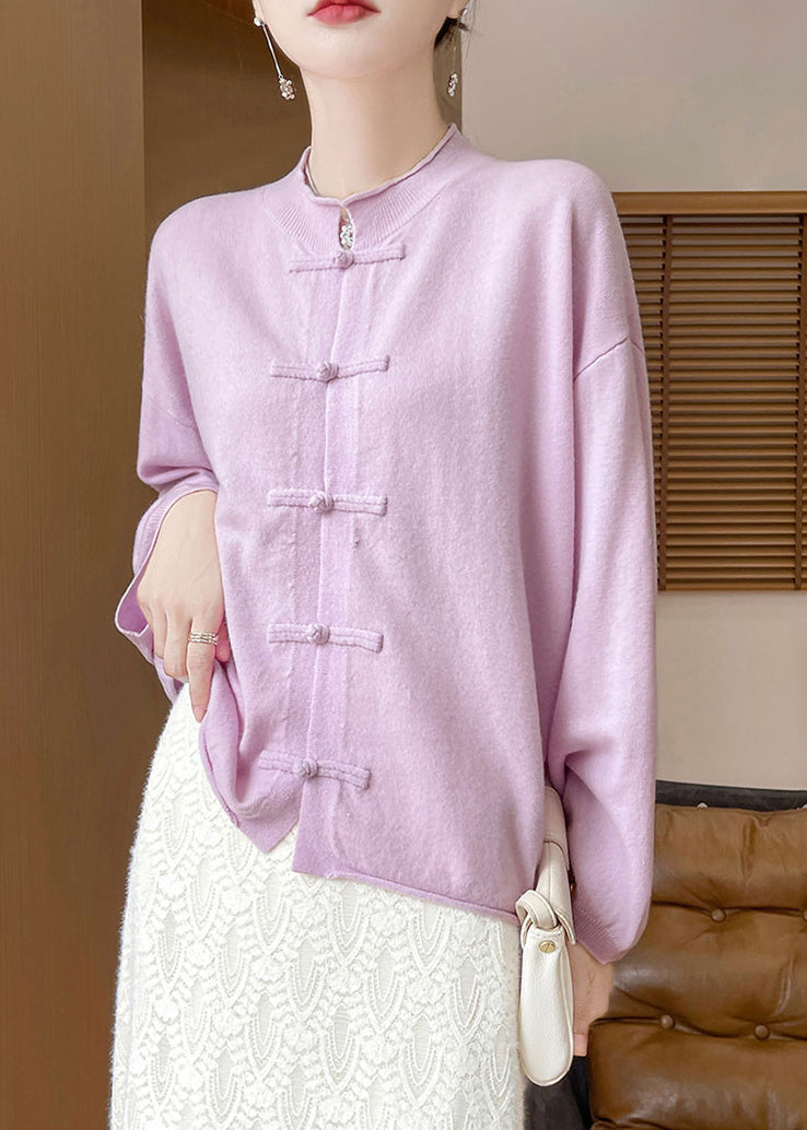 Purple Cozy Woolen Knit Coat O Neck Long Sleeve Ab1040