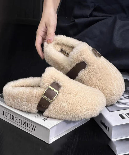 Purple Faux Fur Warm Slippers Shoes Stylish Splicing Tq041