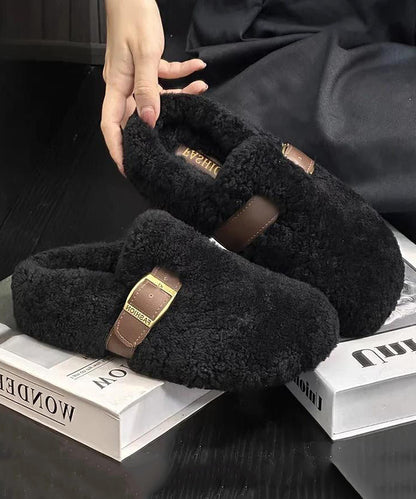 Purple Faux Fur Warm Slippers Shoes Stylish Splicing Tq041