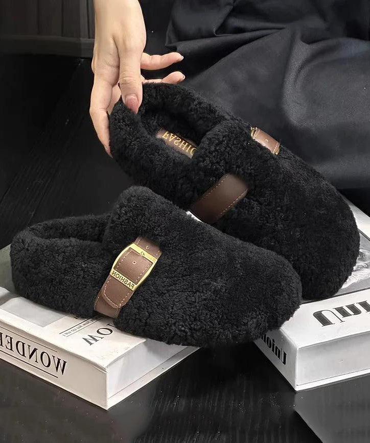 Purple Faux Fur Warm Slippers Shoes Stylish Splicing Tq041