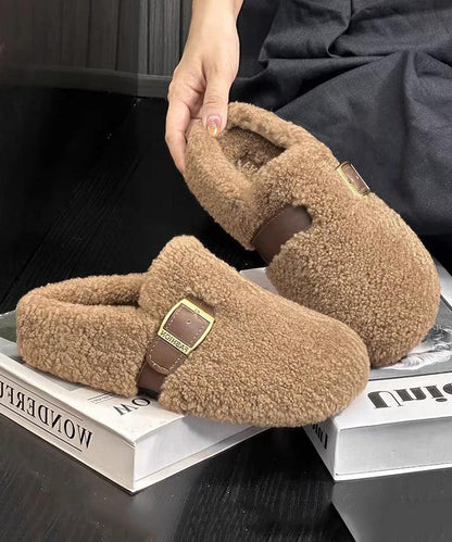Purple Faux Fur Warm Slippers Shoes Stylish Splicing Tq041