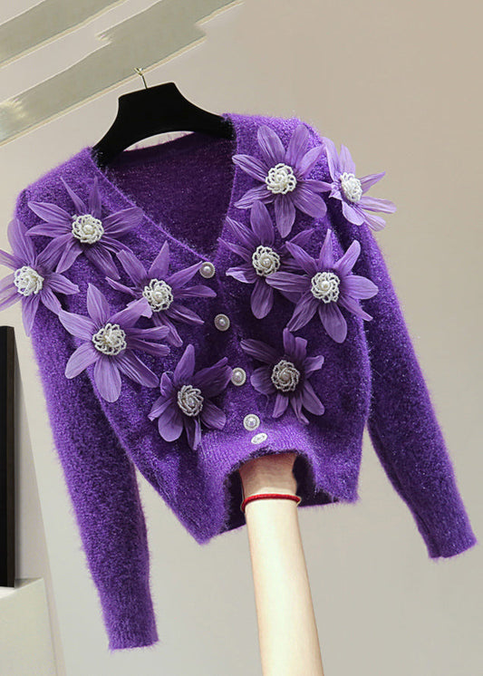 Purple Ma Hai Mao Thick Cotton Knit Sweater V Neck Winter