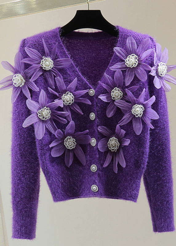 Purple Ma Hai Mao Thick Cotton Knit Sweater V Neck Winter