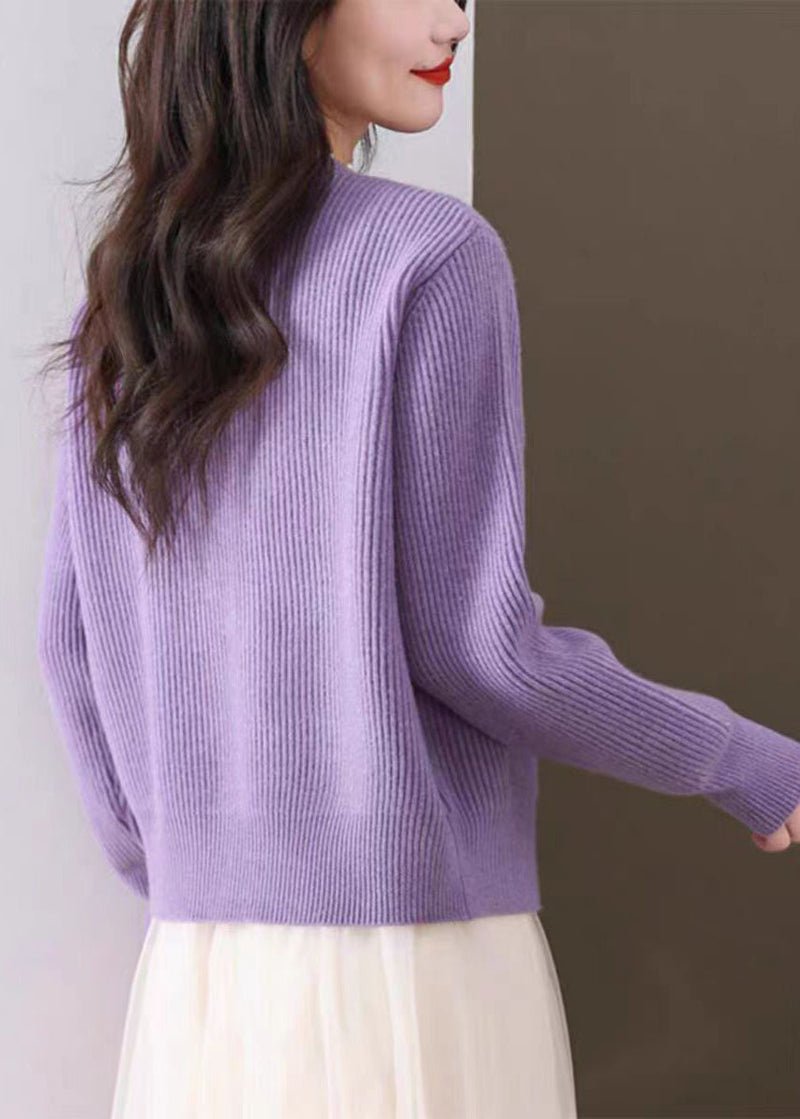 Purple Nail Bead Knit Fall Cardigan O Neck Qi006