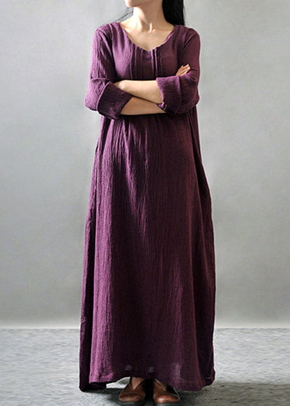 Purple Pockets Maxi Dresses Long Sleeve Vv029