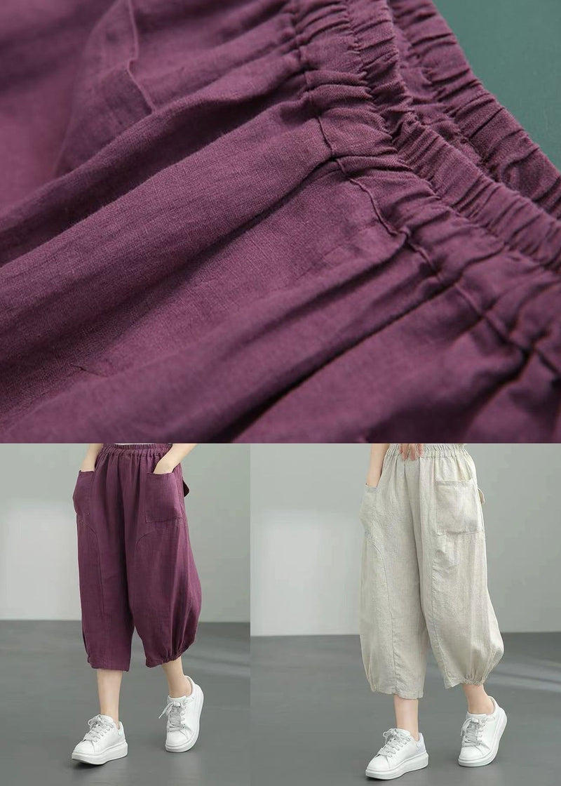 Purple Pockets Patchwork Linen Lantern Pants Summer Ly0595