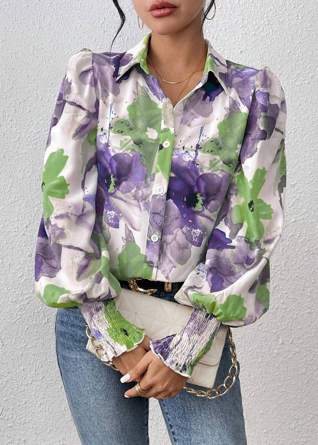 Purple Cotton Blouse Print Collar Pan Peter Spring