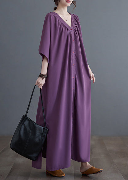 Purple Side Open Long Dresses Short Sleeve Gh1055