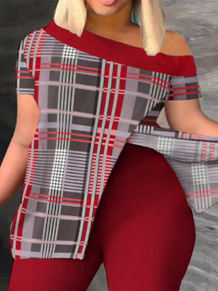 Geometric Print Striped Split Pants Set At8061