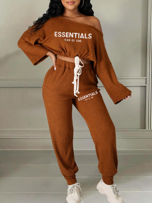 Essentials Letter Print Drawstring Pants Set At9048