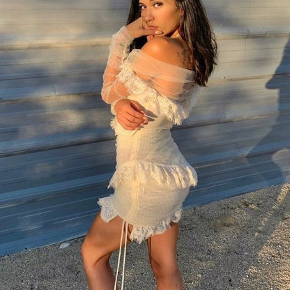 Off Shoulder Asymmetrical Frill Mini Dress Pp19409