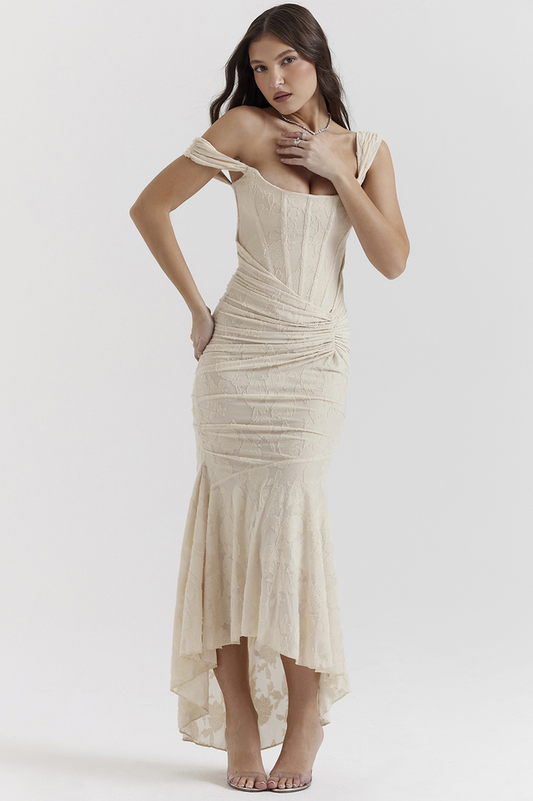 Cesca Retro Cream White Maxi Dress