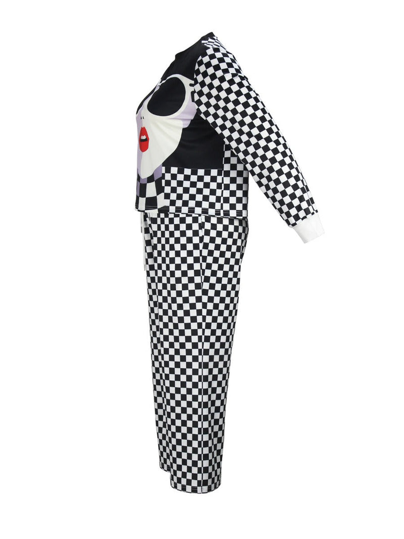 Figure Plaid Print Wide Leg Pants Set At9030