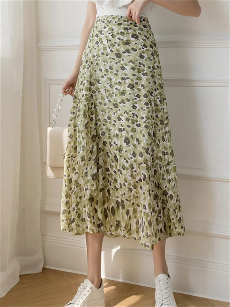 Flower Print A-line Bohemia Skirt Summer Spring