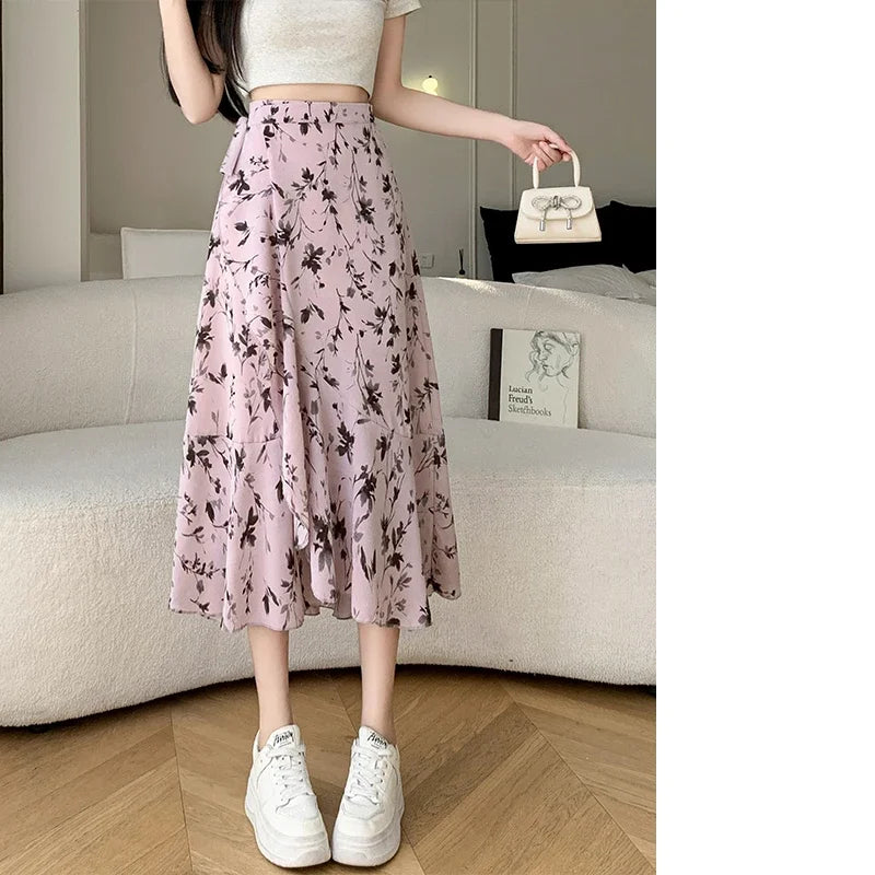 Flower Print A-line Bohemia Skirt Summer Spring