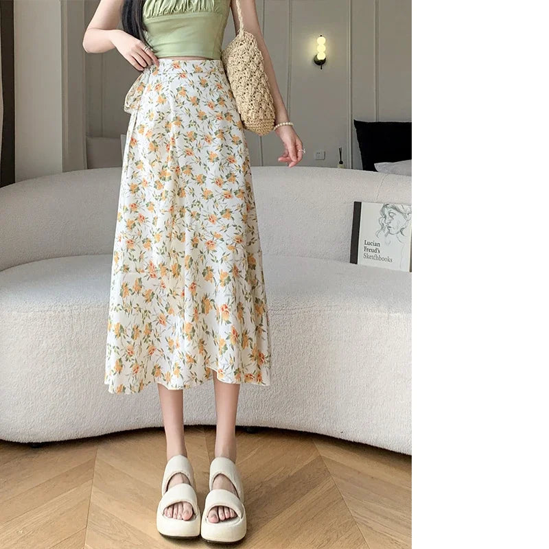 Flower Print A-line Bohemia Skirt Summer Spring