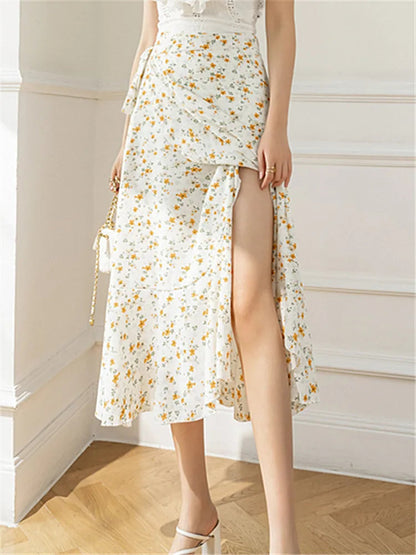 Flower Print A-line Bohemia Skirt Summer Spring