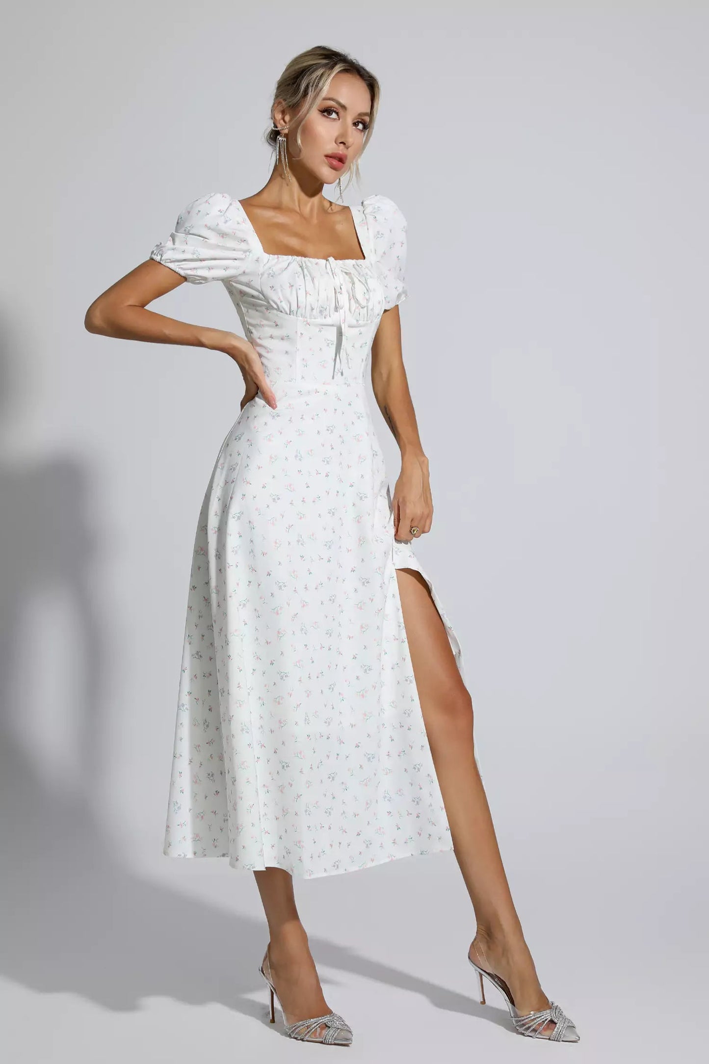 Raelyn Apricot French Midi Dress
