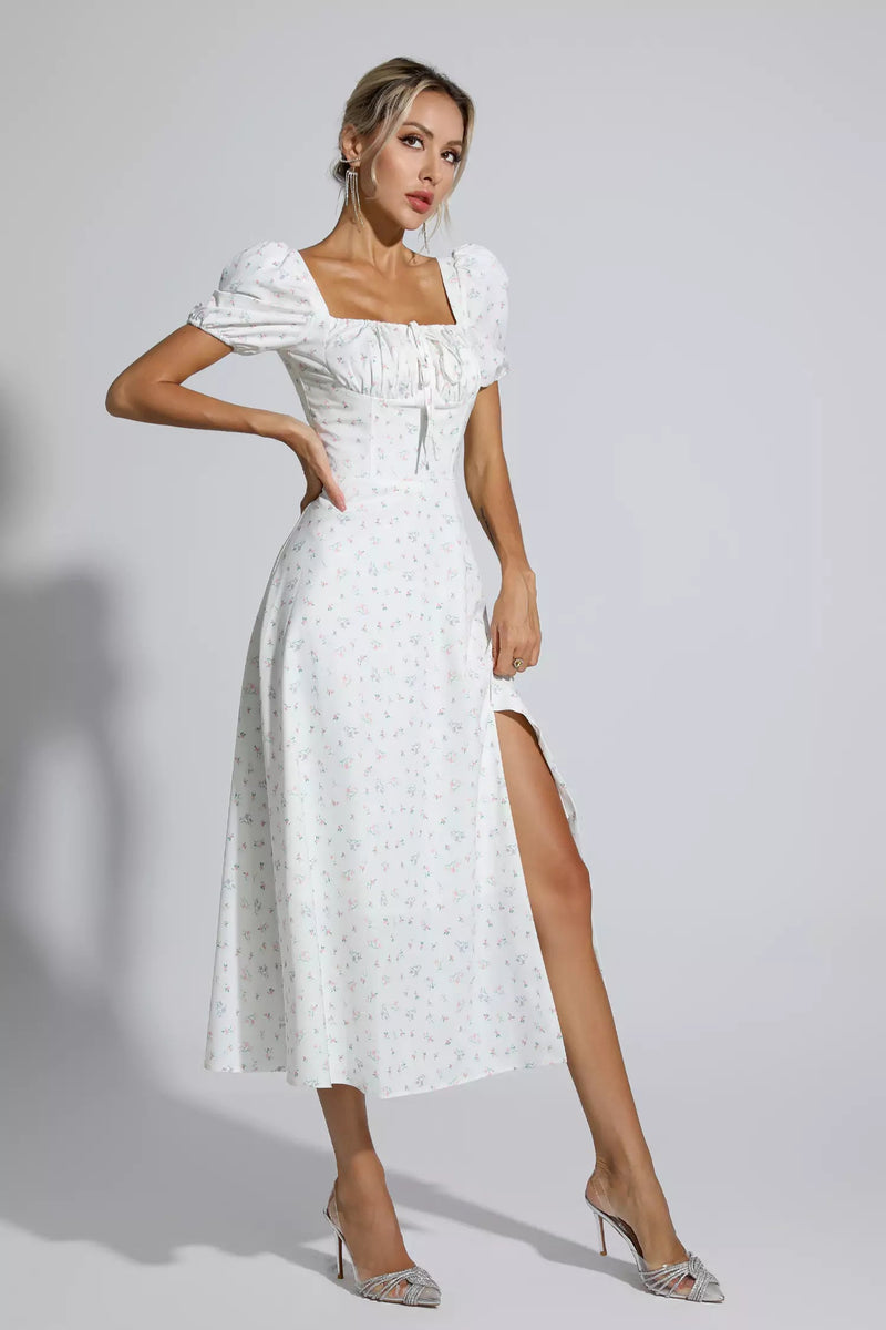 Raelyn Apricot French Midi Dress
