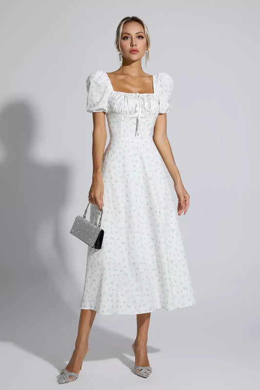 Raelyn Apricot French Midi Dress