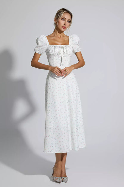 Raelyn Apricot French Midi Dress