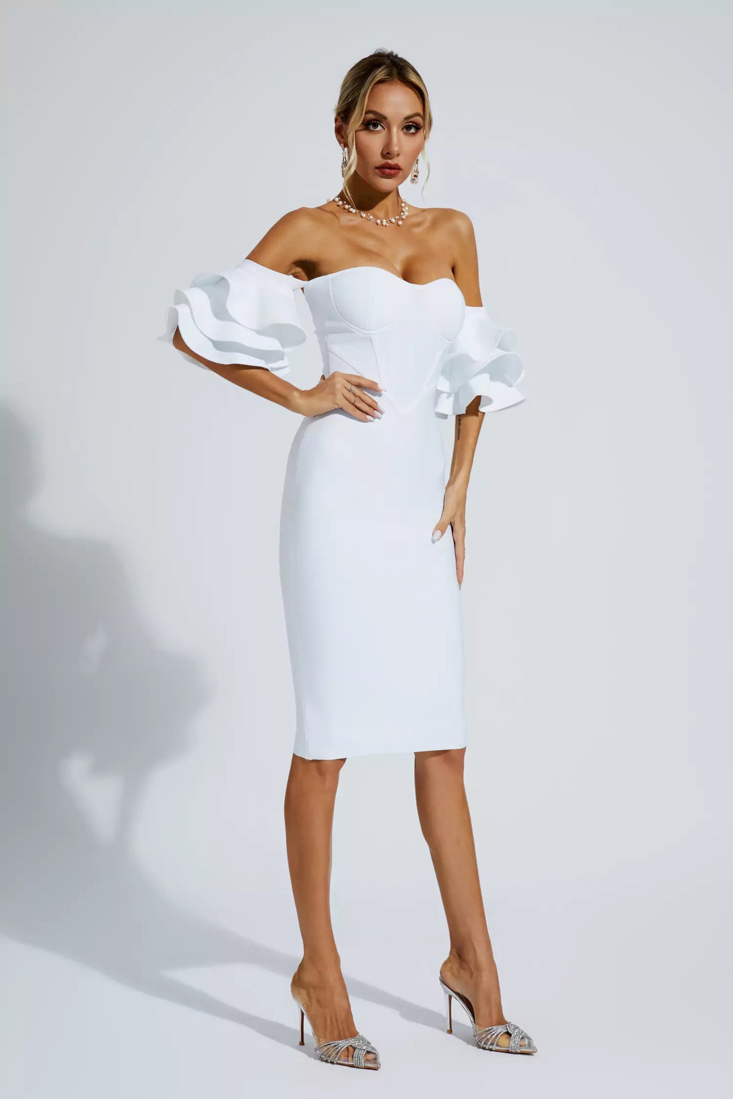 Raya White Bandage Bridesmaid Midi Dress