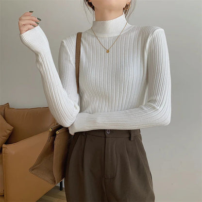 Red Bottoming Spring Basic Stand Long Knitted Sweater