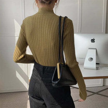 Red Bottoming Spring Basic Stand Long Knitted Sweater