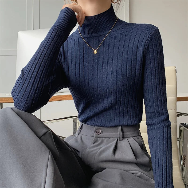 Red Bottoming Spring Basic Stand Long Knitted Sweater