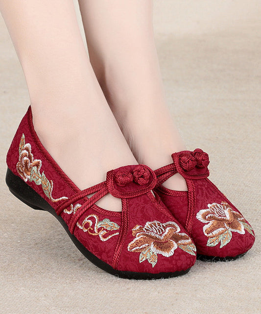 Red Flat Shoes Cotton Fabric Embroidery Splicing Rd007