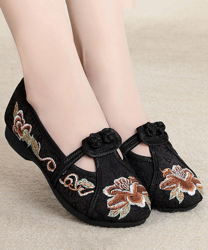 Red Flat Shoes Cotton Fabric Embroidery Splicing Rd007
