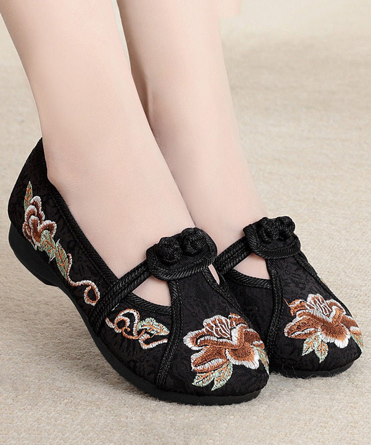 Red Flat Shoes Cotton Fabric Embroidery Splicing Rd007