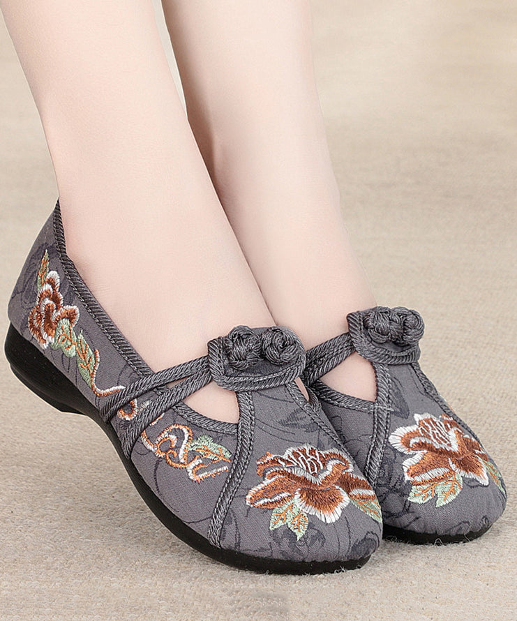 Red Flat Shoes Cotton Fabric Embroidery Splicing Rd007