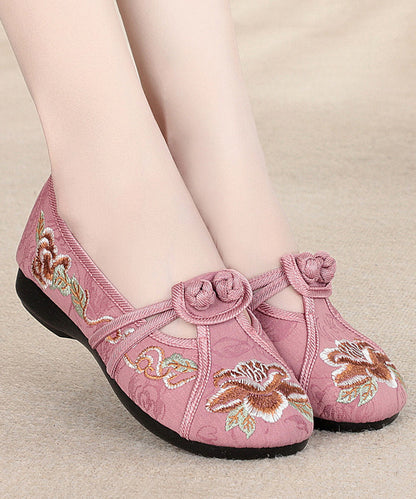 Red Flat Shoes Cotton Fabric Embroidery Splicing Rd007