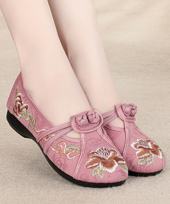 Red Flat Shoes Cotton Fabric Embroidery Splicing Rd007