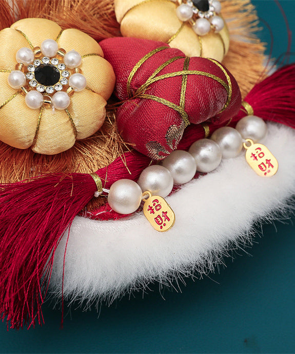 Red Flat Shoes Splicing Handmade Embroidery Nail Bead Tq044