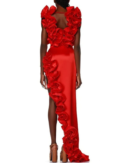 Frilled V Neck One Piece Swimsuit and Skirt